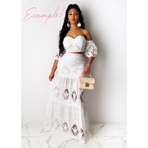 HP🎉 Coralista Piece Floral Crochet Crop Top Maxi Skirt Set